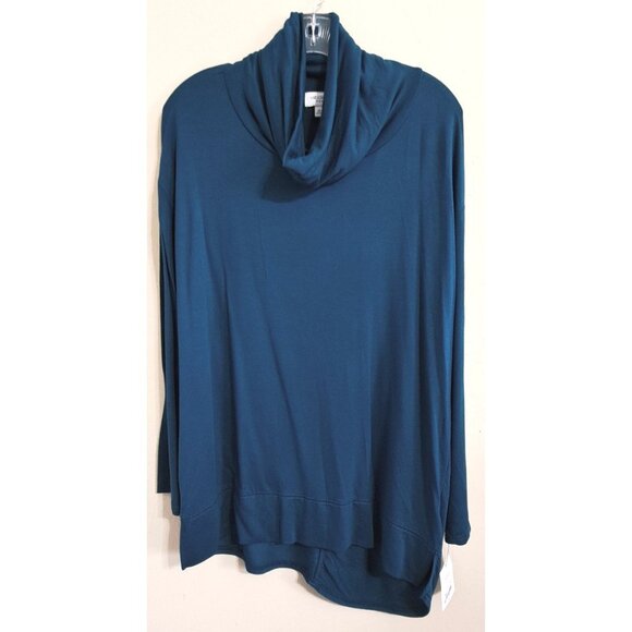 Liz Claiborne Weekend Women's L Tahoe Teal Long Sleeve TurtleNeck Hi-Lo Tunic - Picture 1 of 10